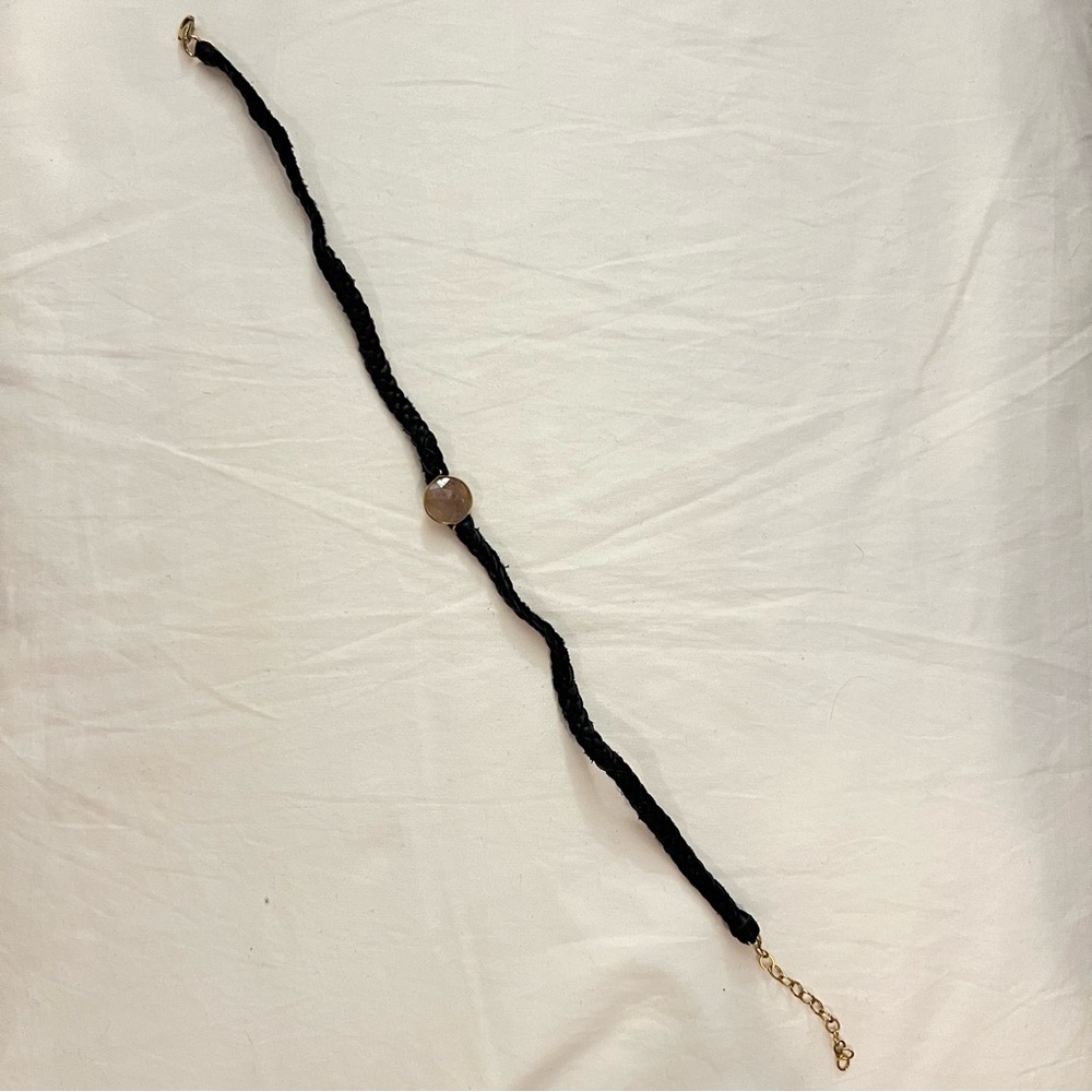 Black Leather Choker Stone Necklace